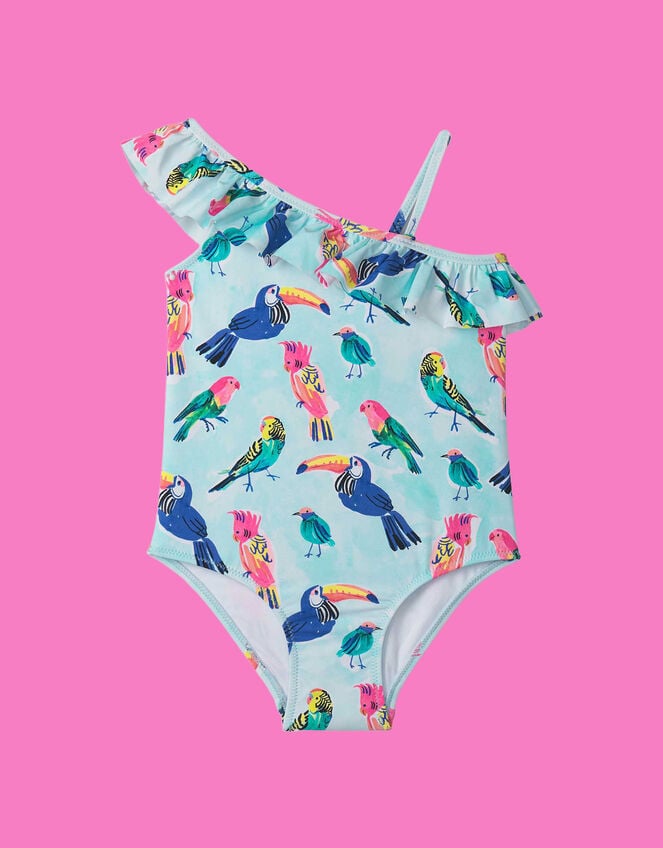 Hatley Bird Print Ruffle Swimsuit, Blue (TURQUOISE), large