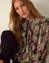 Monsoon x Queens of Archive Patti Metallic Floral Jacquard Blouse​, Black (BLACK), large