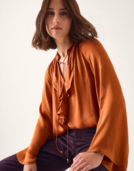 Arlette Frill V-Neck Blouse, Copper (COPPER), large