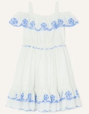 Embroidered Bardot Summer Dress, White (WHITE), large