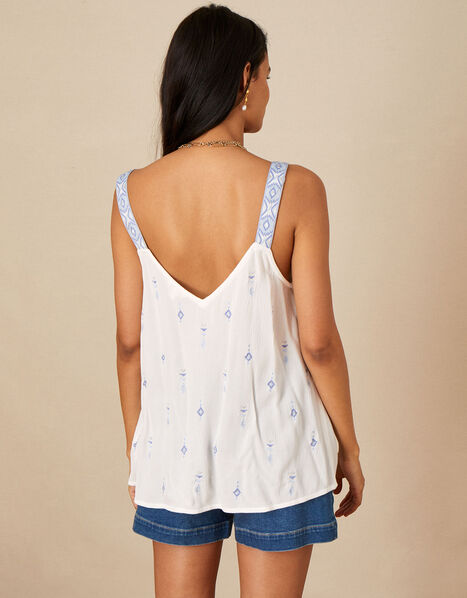 Embroidered Wide Strap V-Neck Cami in LENZING™ ECOVERO™  White, White (WHITE), large