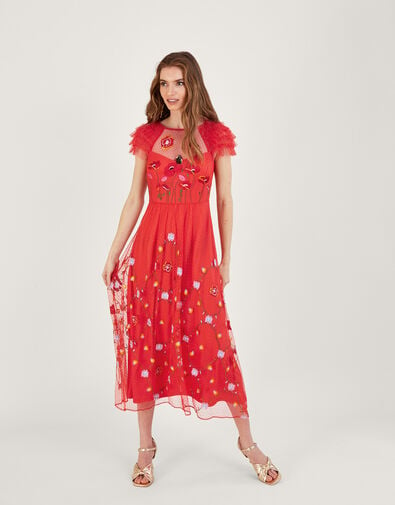 Octavia Embroidered Midi Dress Red, Red (RED), large
