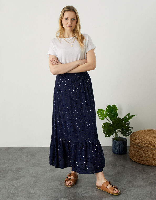 Tiered Foil Print Skirt, Blue (NAVY), large