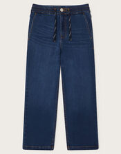 Drawstring Straight Jeans, Blue (BLUE), large