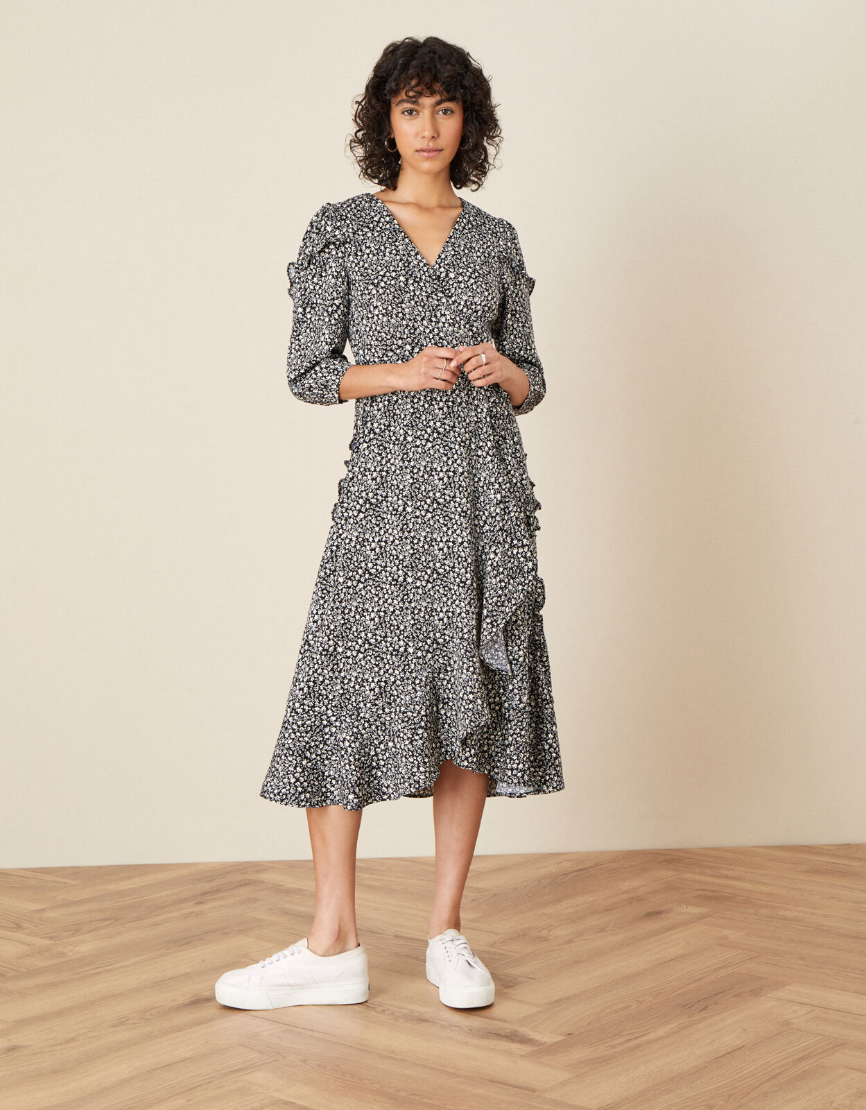 Ditsy Print Midi Dress Black Black Work Dresses Monsoon US