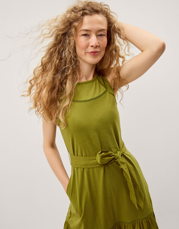 Jen Belted Jersey Maxi Dress, Green (GREEN), large