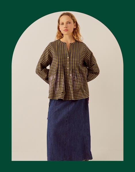 East Dilly Embroidered Gingham Print Blouse, Multi (MULTI), large