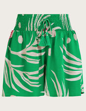 Palm Print Crochet Trim Shorts in LENZING™ ECOVERO™, Green (GREEN), large