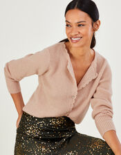 Button Through Scallop Cardigan with Recycled Polyester , Pink (BLUSH), large