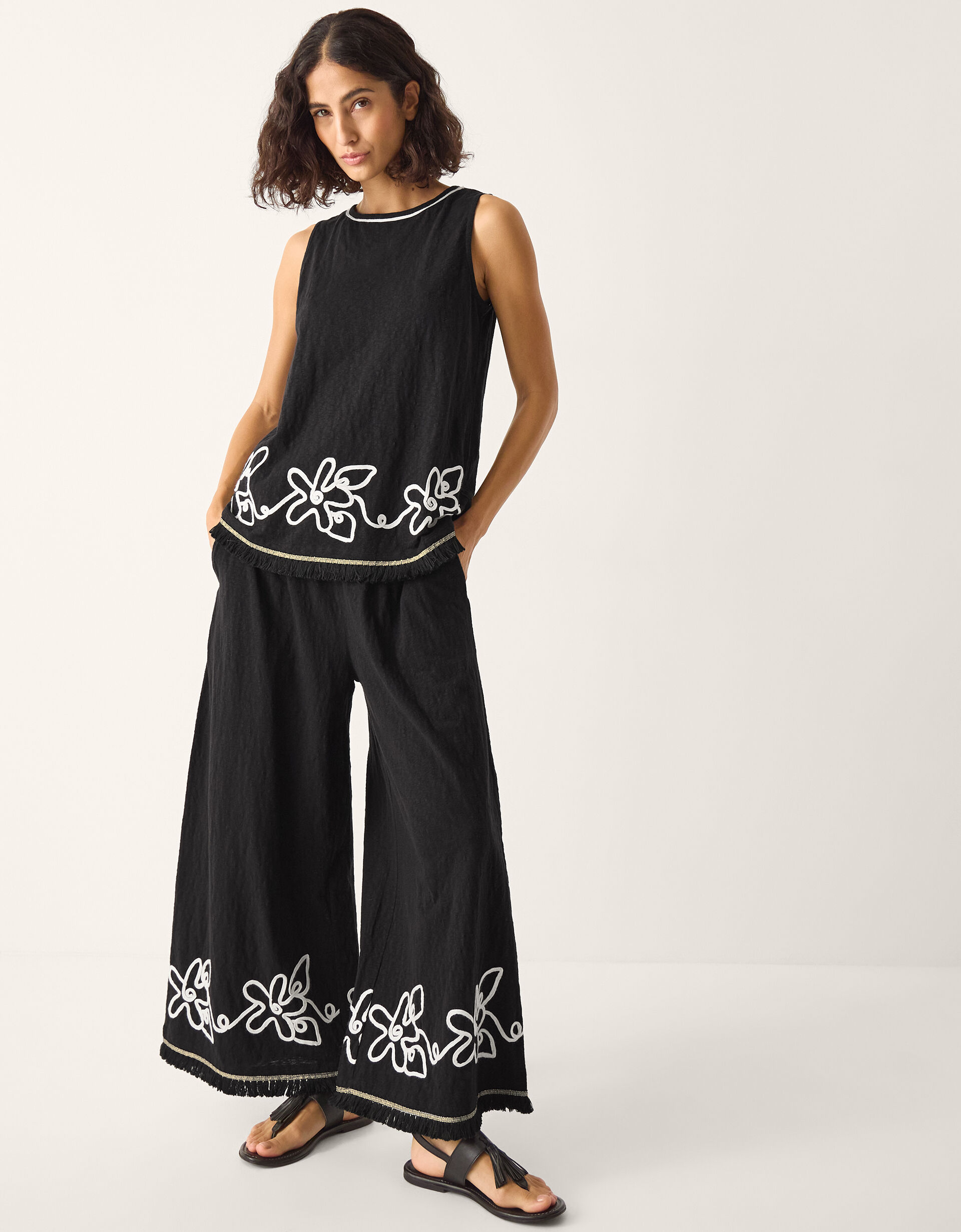 Sara Sleeveless Embroidered Top Black | Vests, Camisoles And
