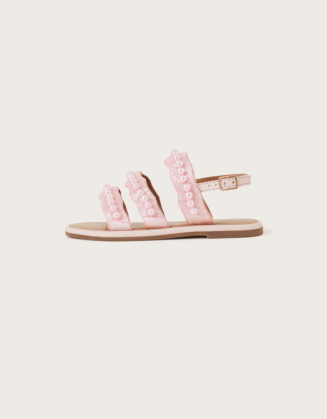 Leather Pearl Embellished Sandals, Pink (PINK), large