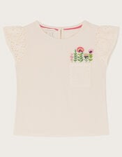 Floral Pocket Broderie T-Shirt, Ivory (IVORY), large
