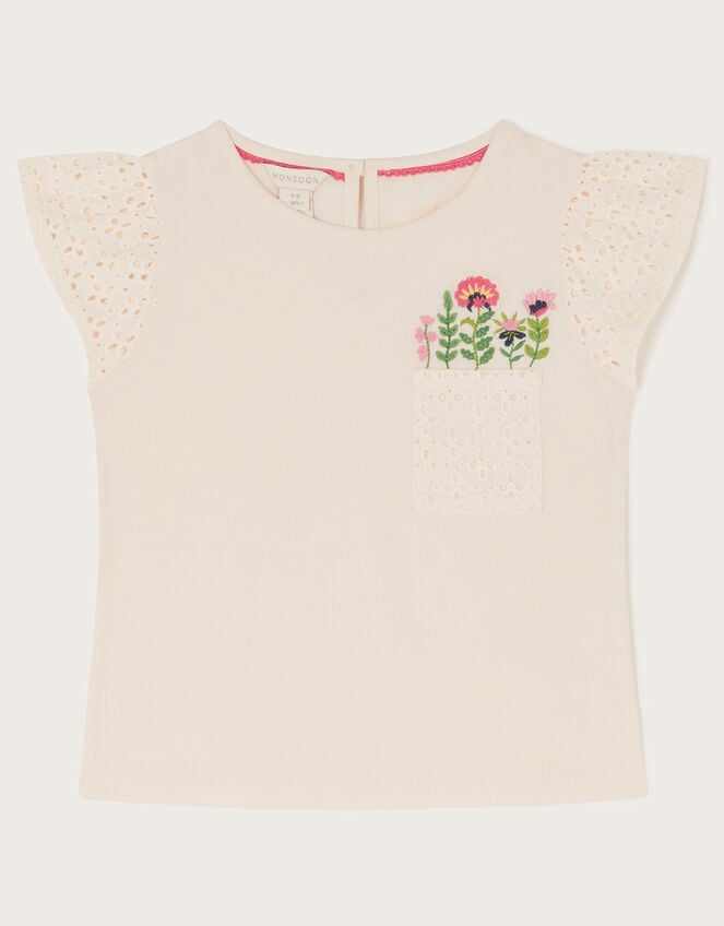 Floral Pocket Broderie T-Shirt, Ivory (IVORY), large