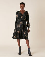 Star Foil Print Midi Dress, Black (BLACK), large