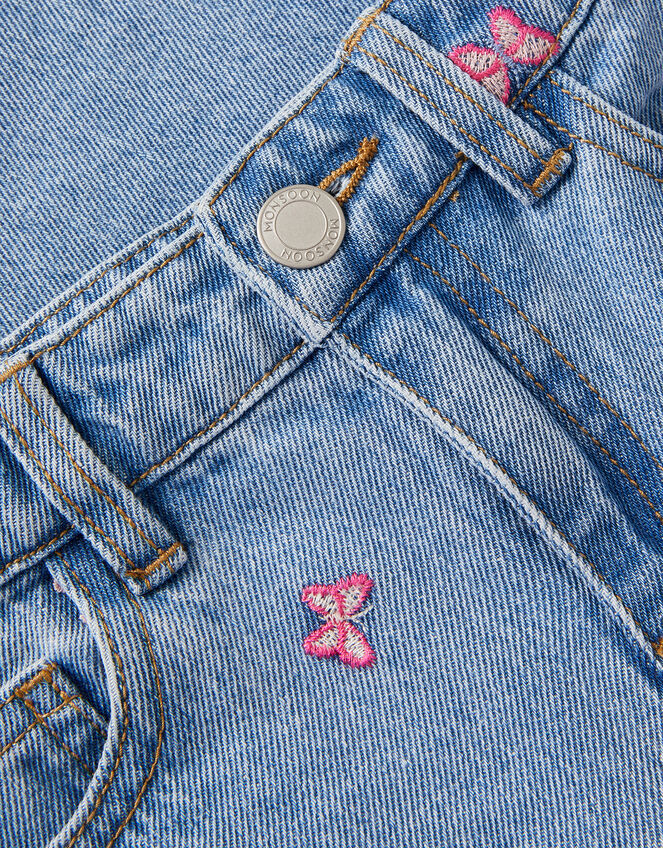 Butterfly Embroidered Straight Leg Jeans, Blue (BLUE), large