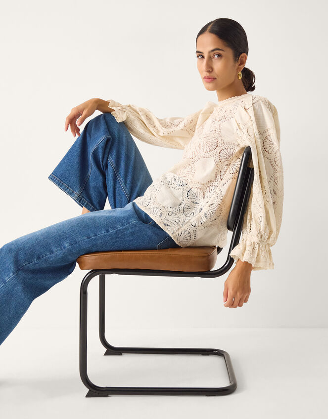 Imogen Lace Insert Blouson Blouse, Ivory (IVORY), large