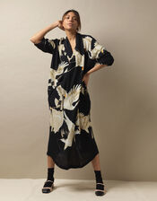 One Hundred Stars Stork Print Dress, Black (BLACK), large