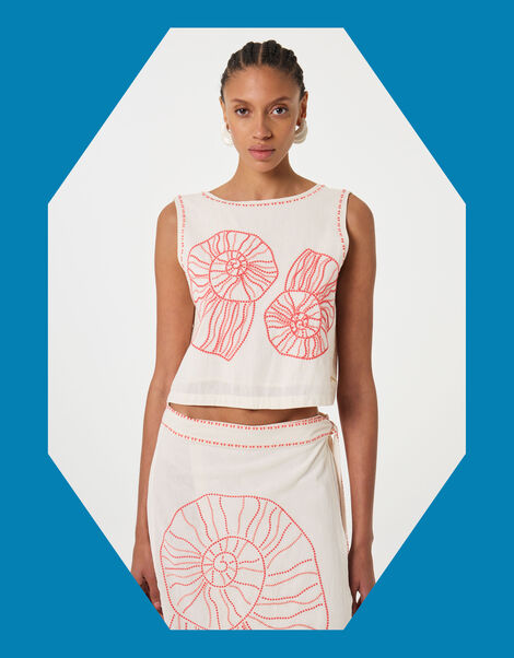 Fabienne Chapot Sansa Shell Embroidered Tie Top, Ivory (IVORY), large