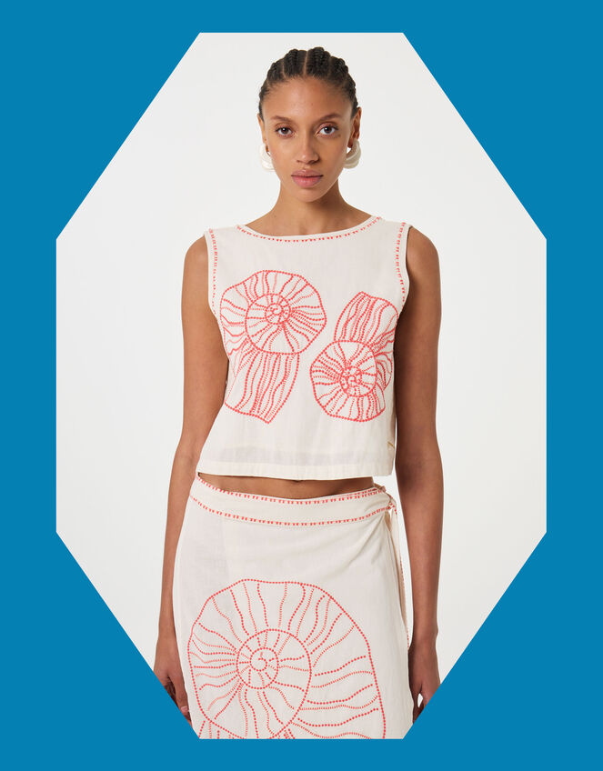Fabienne Chapot Sansa Shell Embroidered Tie Top, Ivory (IVORY), large
