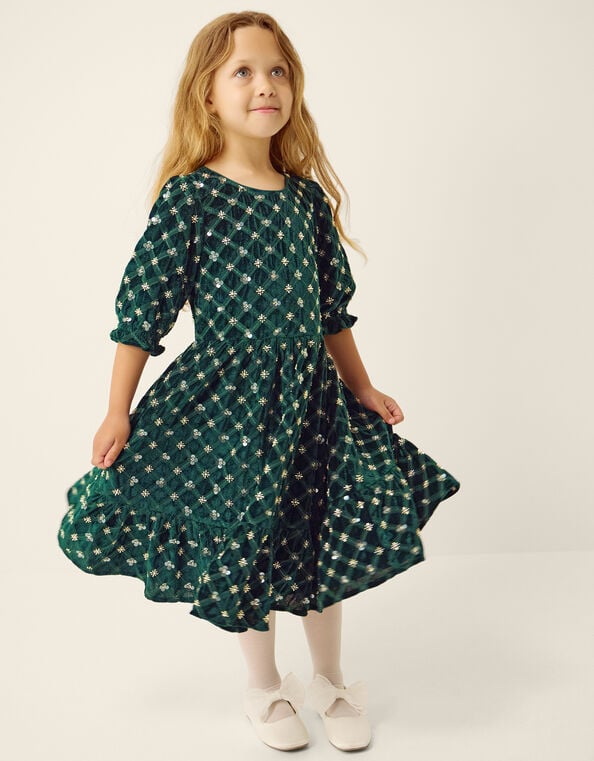 Gracie Embellished Velvet Party Dress, Green (GREEN), large