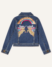 Sequin Unicorn Denim Jacket , Blue (BLUE), large