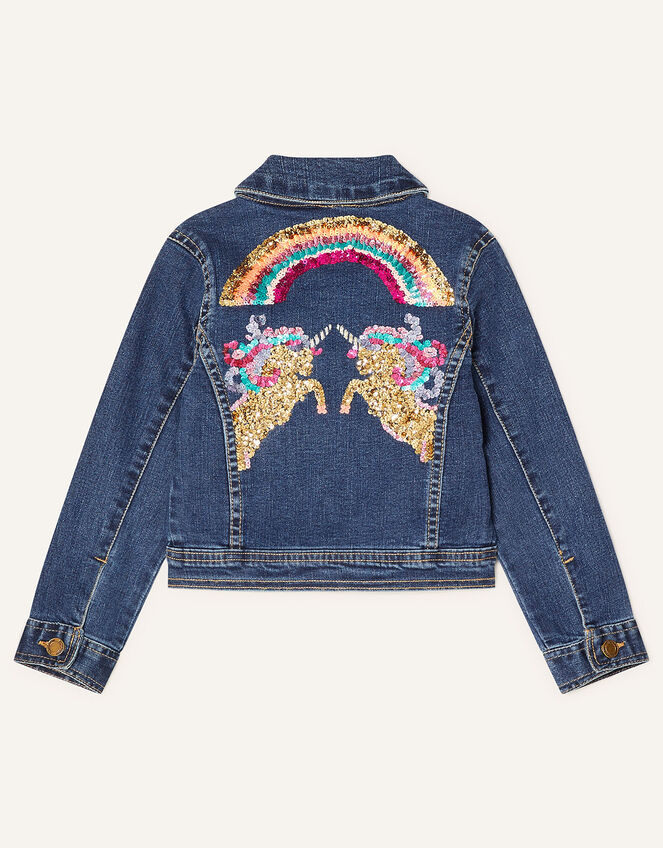 Sequin Unicorn Denim Jacket , Blue (BLUE), large