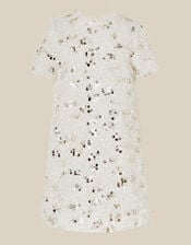 Frankie Short Sleeve Sequin Fringe Party Dress, White (WARM IVORY), large
