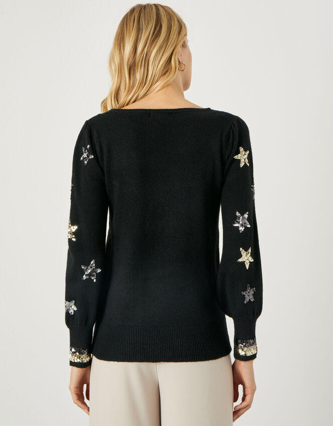 Eva Sequin Star Jumper, Black (BLACK), large