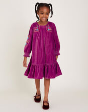 Embroidered Velvet Tunic Dress, Purple (PURPLE), large