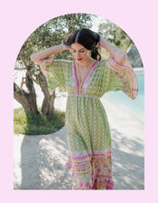 Piti Cuiti Floral Print Maxi Kaftan Dress, Green (GREEN), large