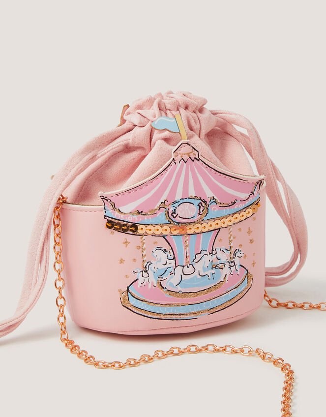 Carousel Print Drawstring Crossbody Bag, , large