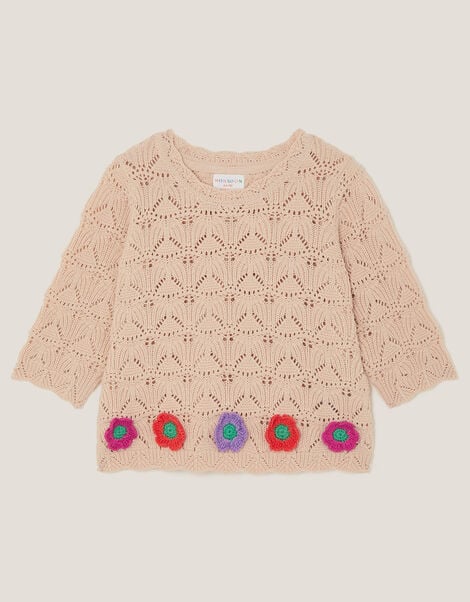 Crochet Flower Knit Top, Ivory (IVORY), large