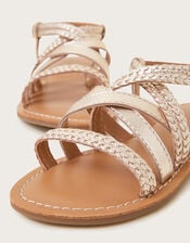 Leather Plaited Sandals, Gold (GOLD), large
