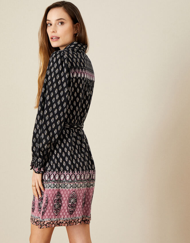 Heritage Print Short Shirt Dress, Black (BLACK), large