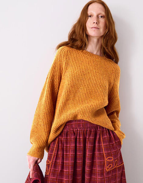 East Jiya Donegal Knit Jumper, Yellow (MUSTARD), large