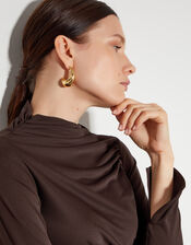 Dayna Long Sleeve Drape Jersey Top, Brown (CHOCOLATE), large