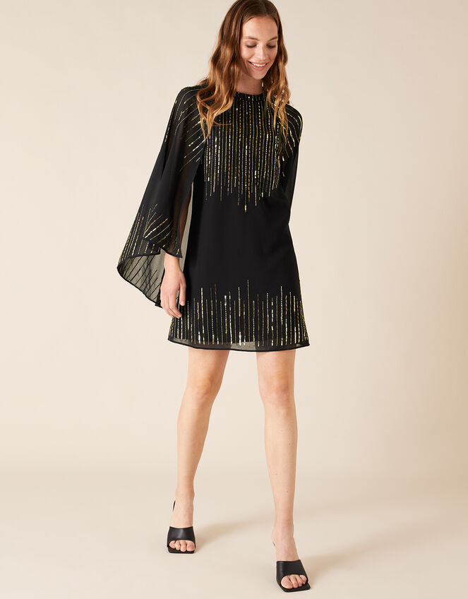 Courtney Embellished Cape Sleeve Dress, Black (BLACK), large