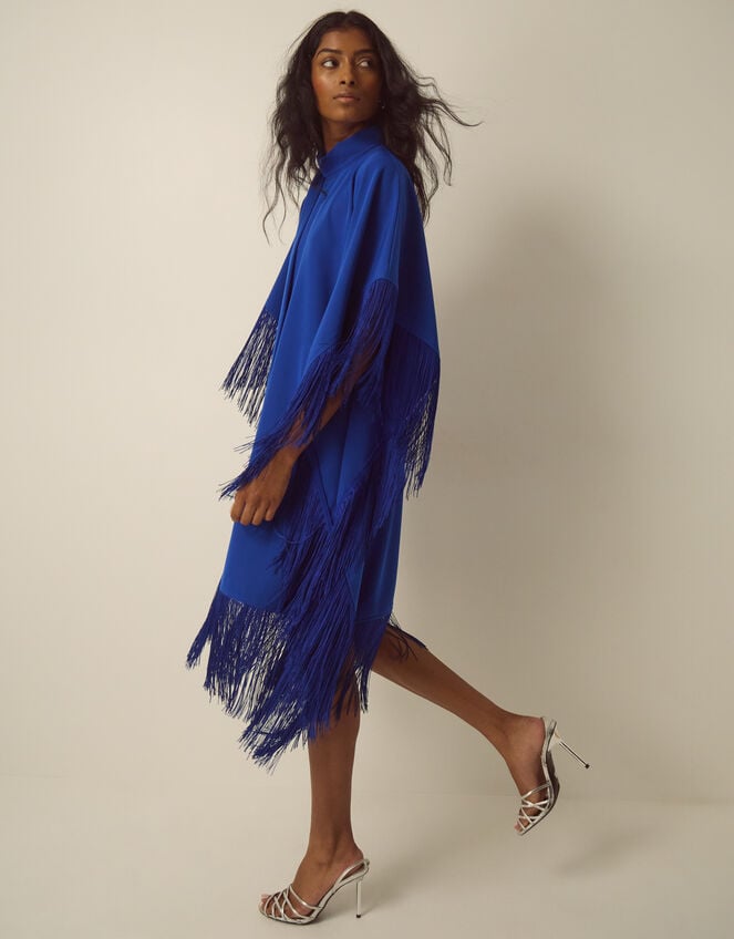 Novi High-Neck Fringe Mini Dress, Blue (COBALT), large