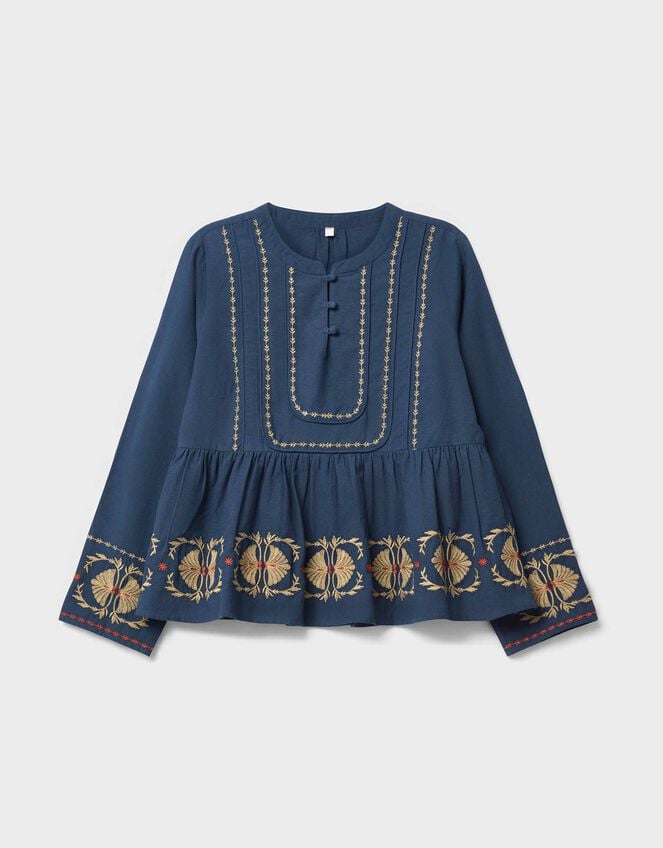 East Katie Embroidered Peplum Blouse, Teal (TEAL), large