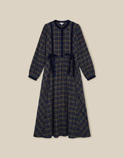 Bella Velvet Check Print Midi Dress, Blue (NAVY), large