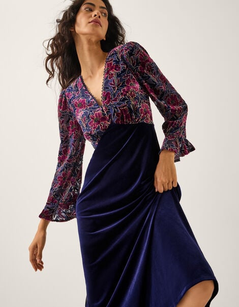 Milena Floral Devoré Velvet Midi Dress, Purple (PURPLE), large