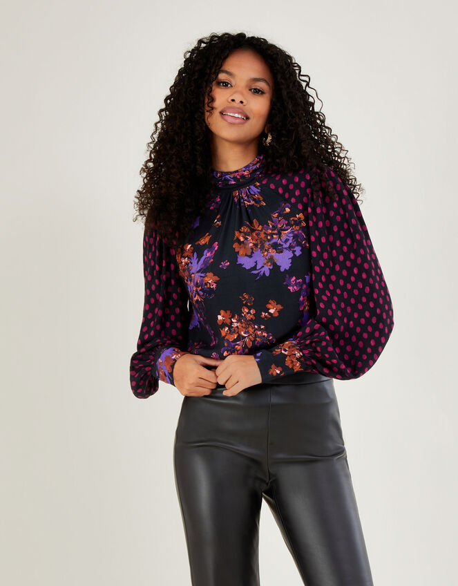 Kiera Floral Print Blouse in Sustainable Viscose, Purple (PURPLE), large