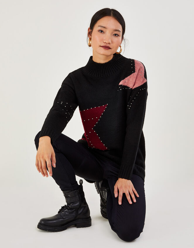 Star Jumper with Recycled Polyester, Black (BLACK), large