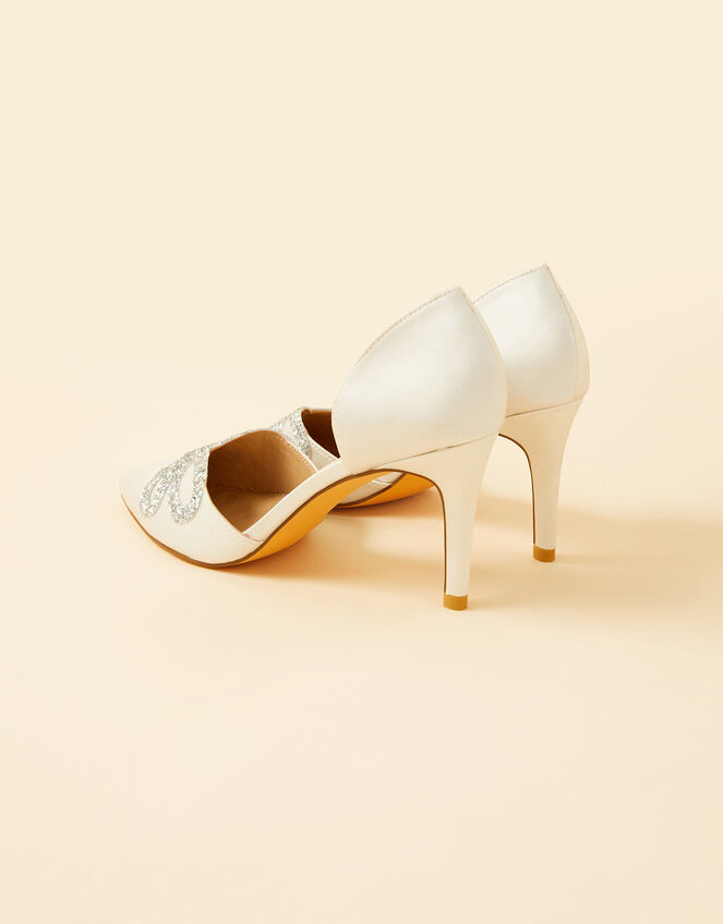 Glitter Bow Pointed Toe Bridal Court Heels, Ivory (IVORY), large