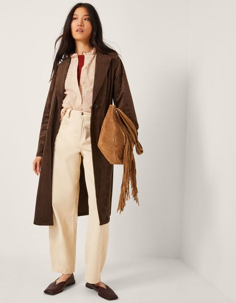 Tove Suedette Trench Coat, Brown (CHOCOLATE), large