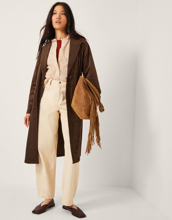 Tove Suedette Trench Coat, Brown (CHOCOLATE), large
