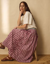 East Vika Hand-Woodblock Stripe Maxi Skirt, Red (BERRY), large
