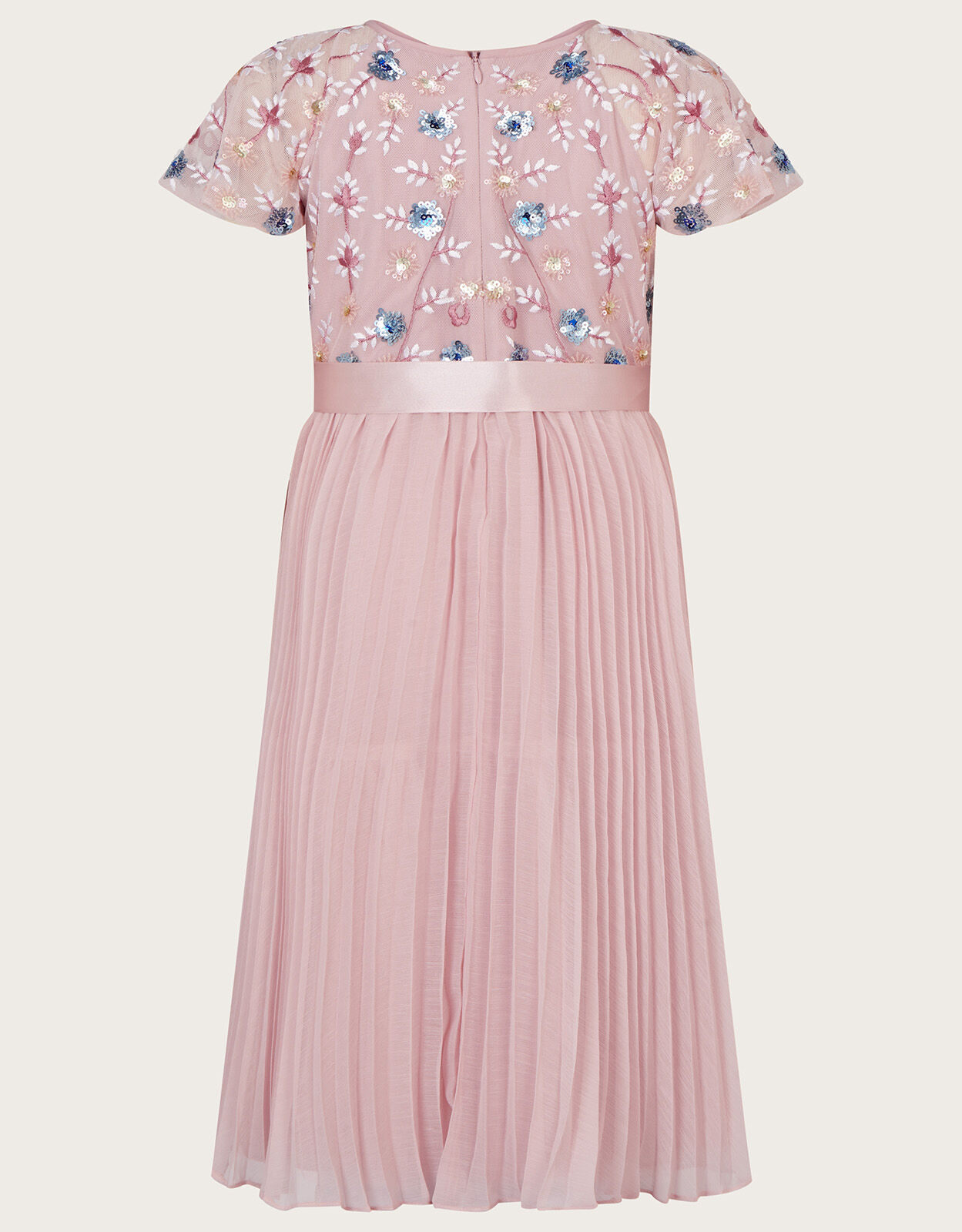 Floral Embellished Pleated Dress Pink