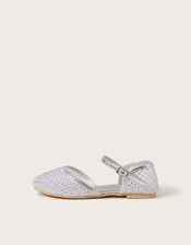 Two-Part Diamante Mesh Ballerina Flats, Silver (SILVER), large
