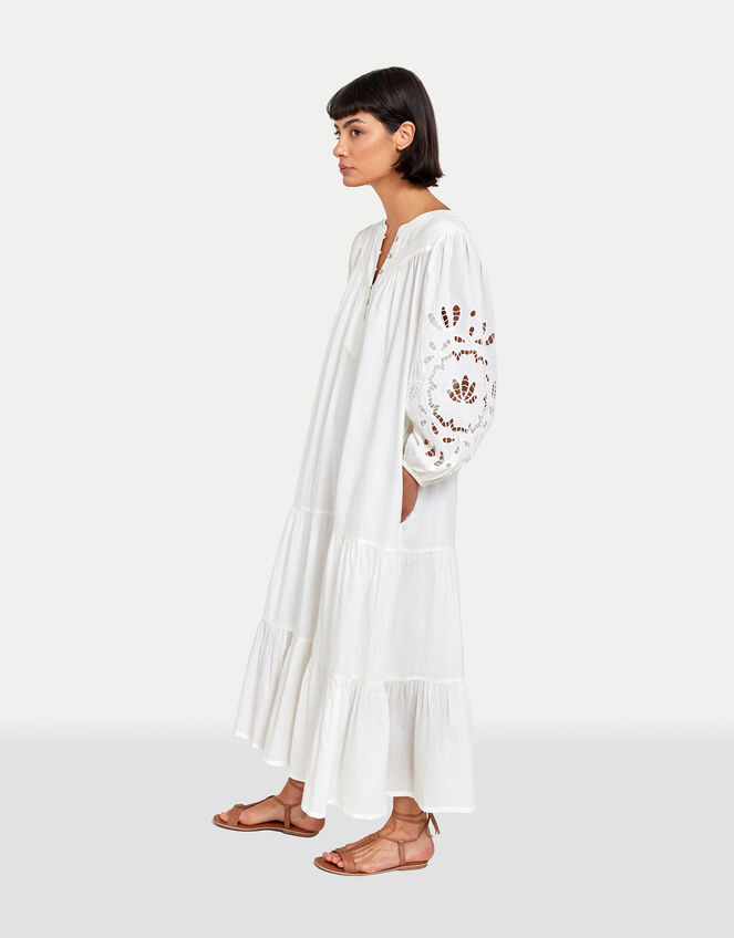 East Bridget Cutwork Tiered Midi Dress, White (WHITE), large